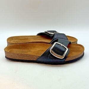 Naot Maryland Soft Leather Slides Men's 9 - EU 42 Black Big Buckle Cork Sandals